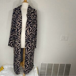Rouge Collection Women Tan Black Tiger Print Hooded Open Long Cardigan 3X Casual